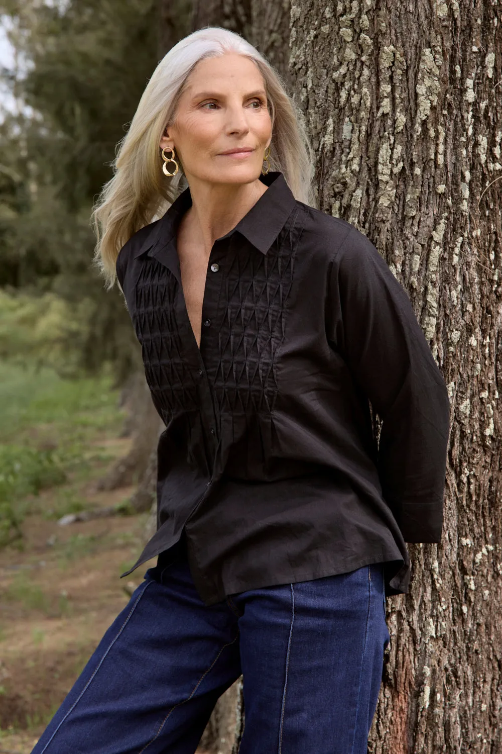 Vivienne Pintuck Blouse in Black
