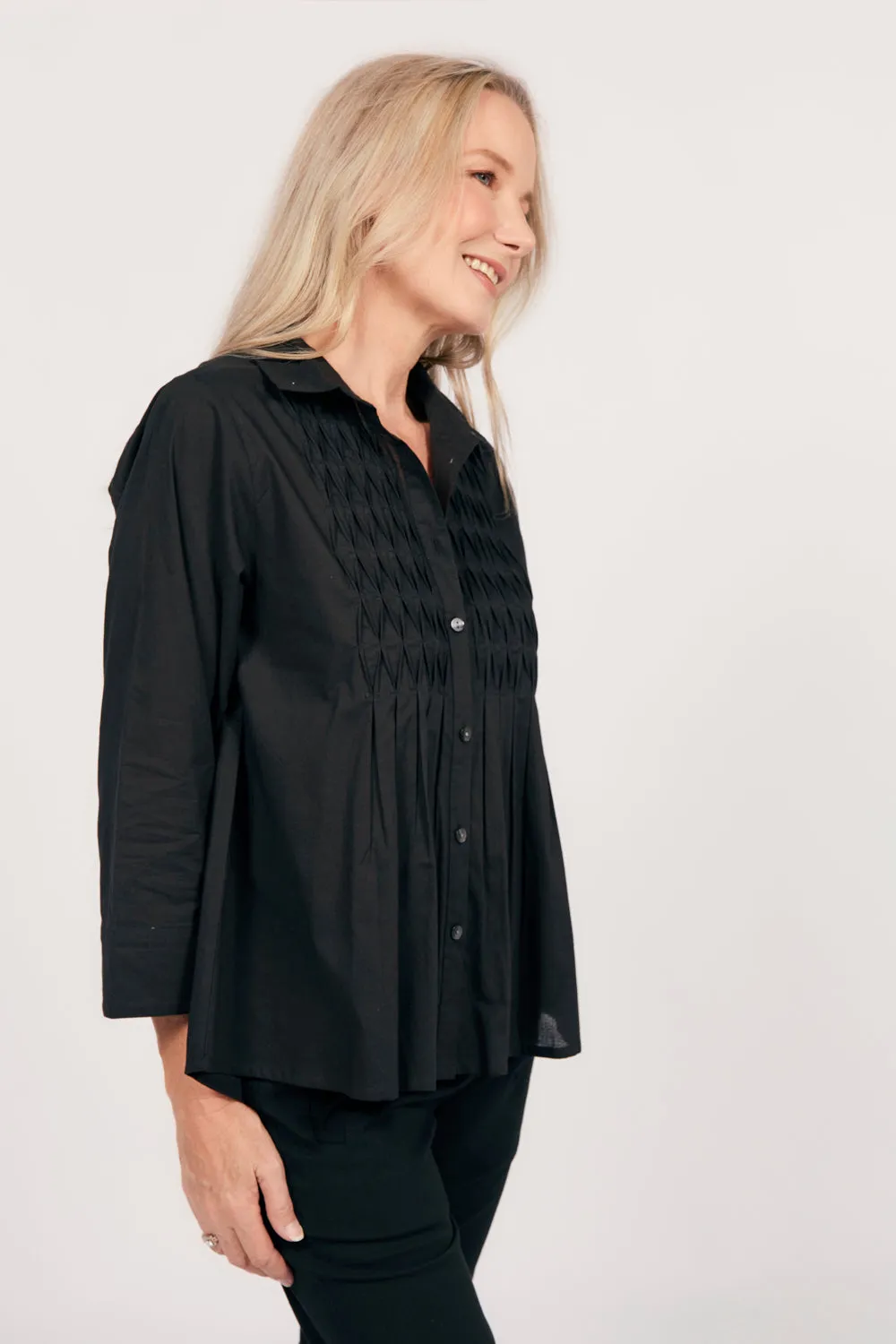 Vivienne Pintuck Blouse in Black