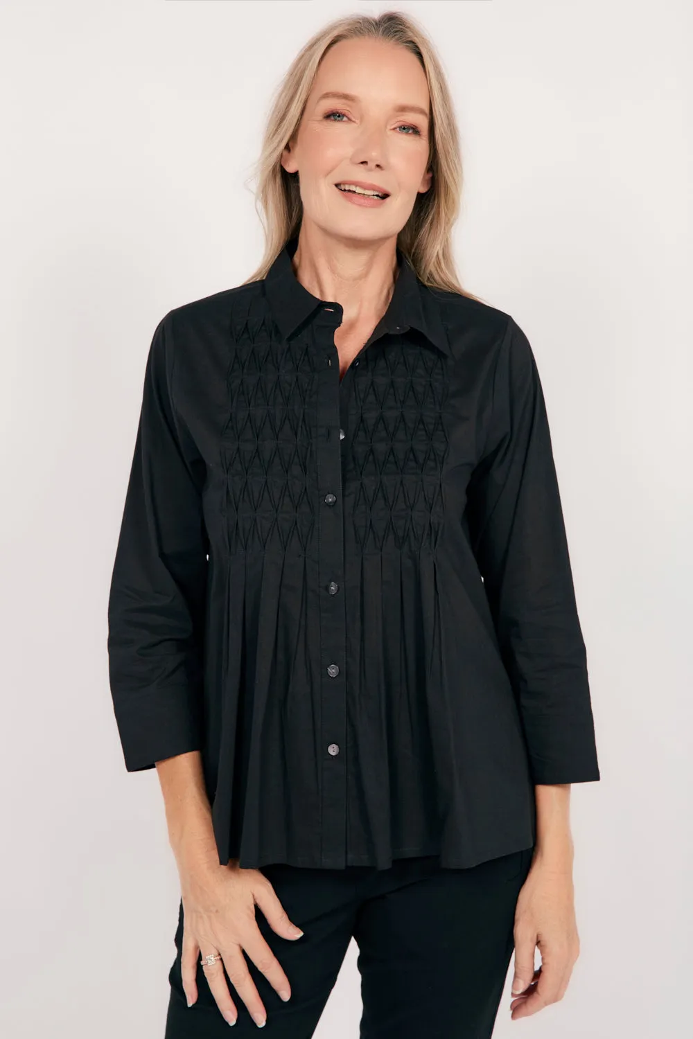 Vivienne Pintuck Blouse in Black