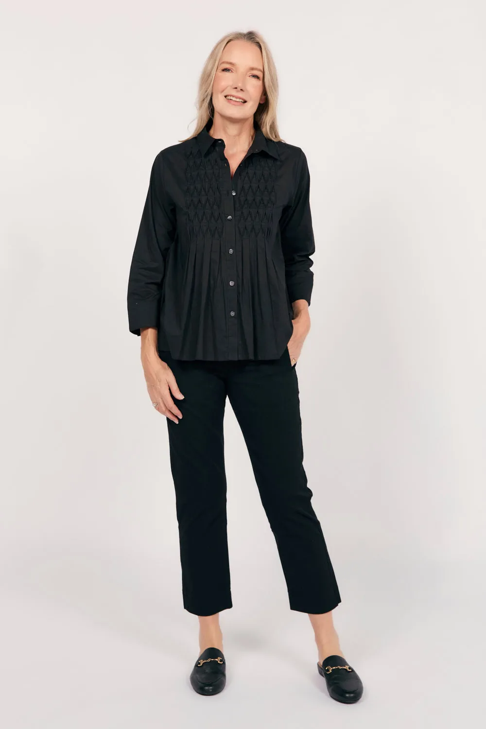 Vivienne Pintuck Blouse in Black