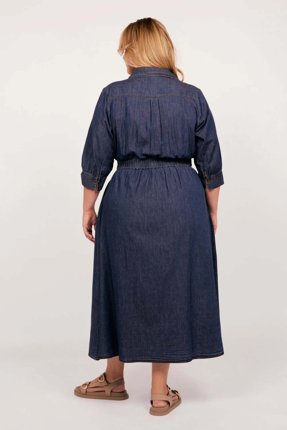 Wendy Chambray Wrap Dress in Dark Wash