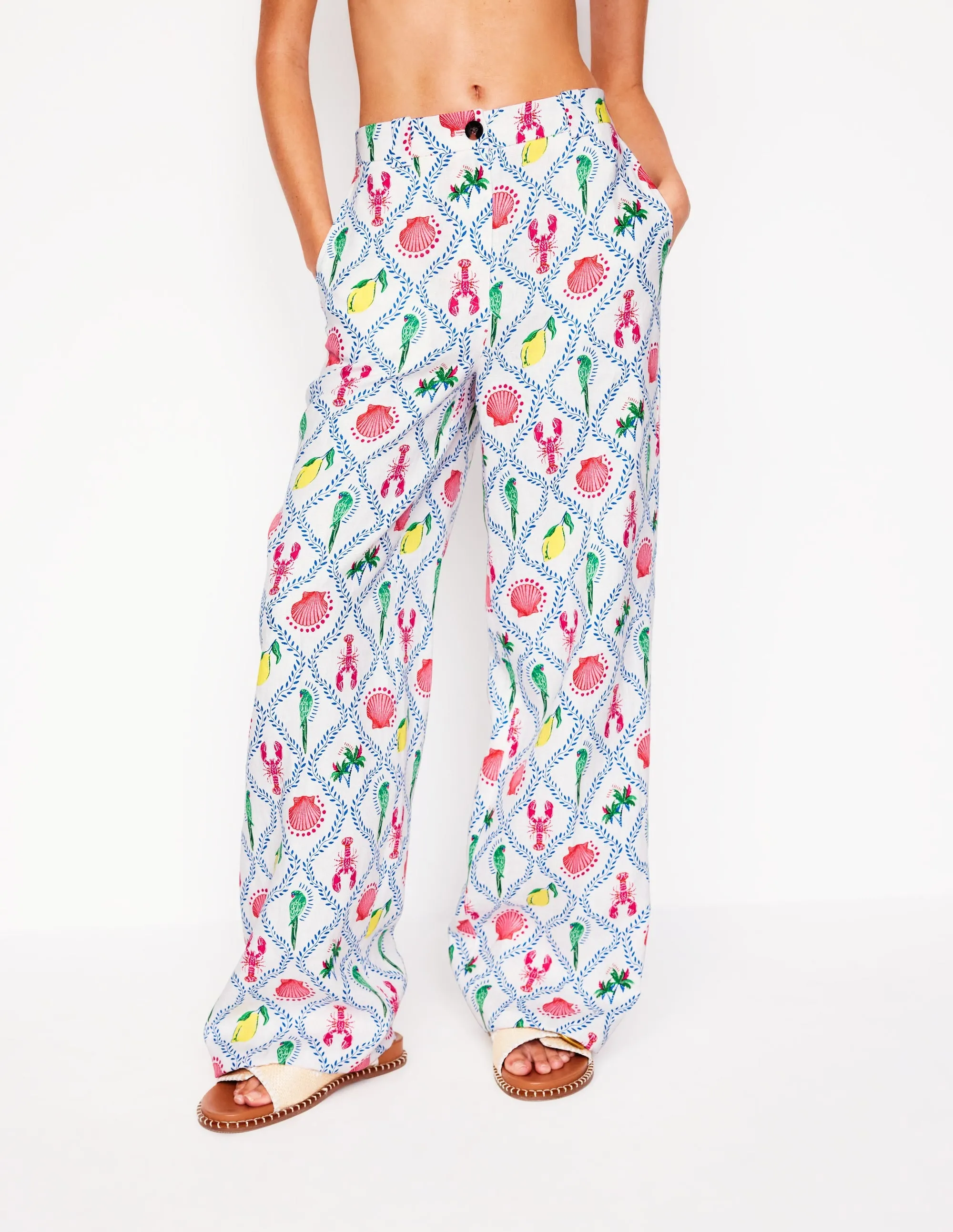 Westbourne Linen Trousers-Ivory. Tropical Bonanza Vine