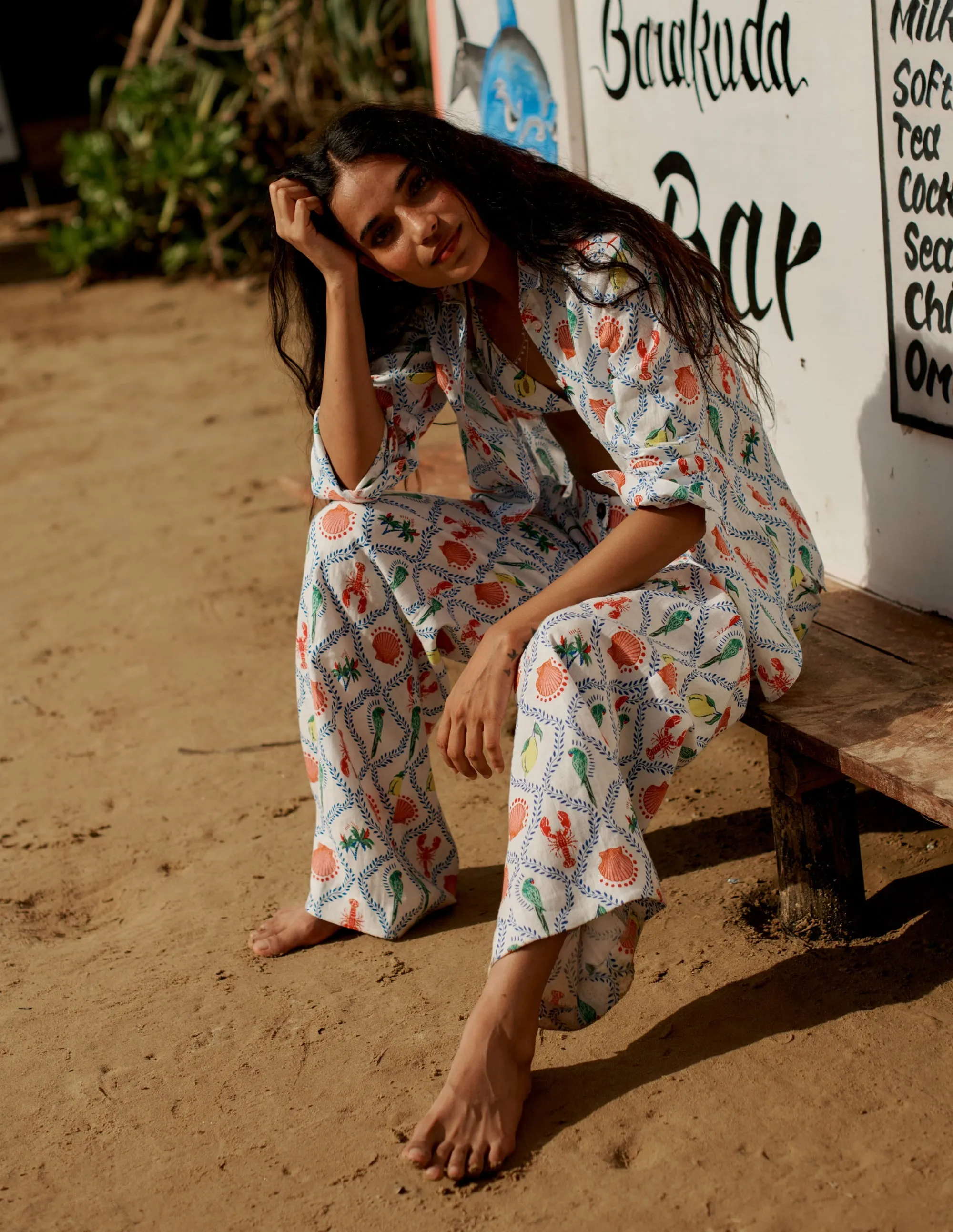 Westbourne Linen Trousers-Ivory. Tropical Bonanza Vine