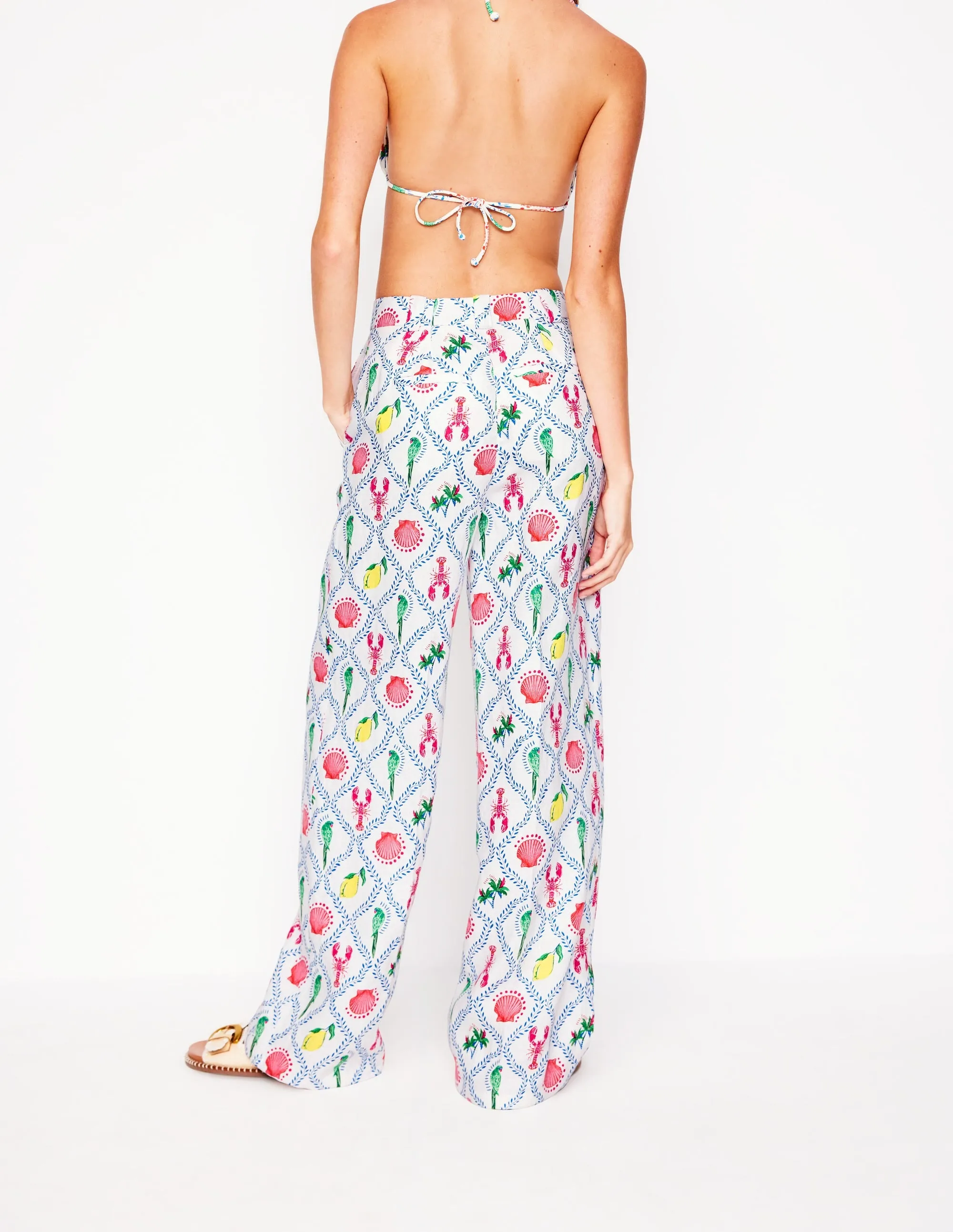 Westbourne Linen Trousers-Ivory. Tropical Bonanza Vine