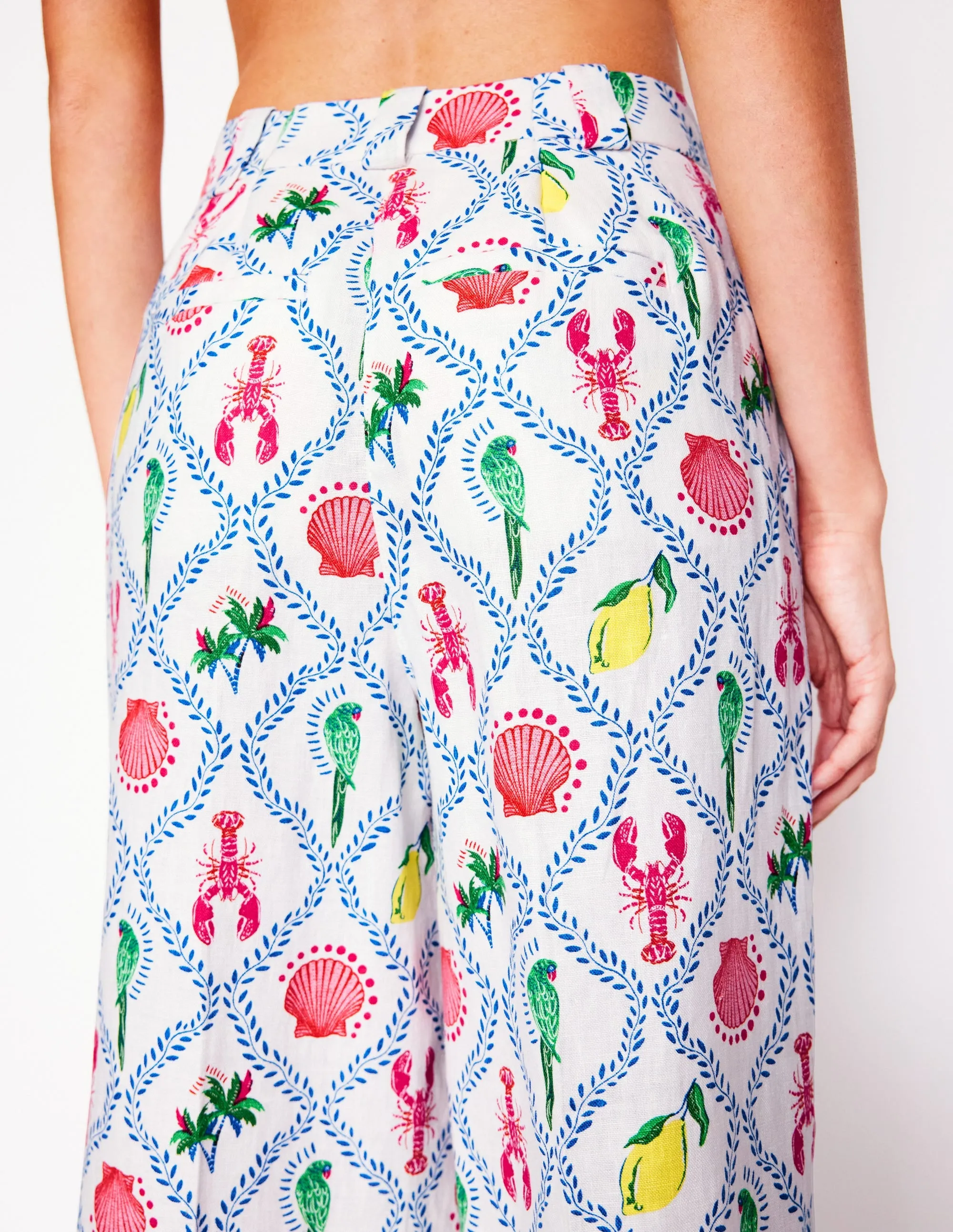 Westbourne Linen Trousers-Ivory. Tropical Bonanza Vine