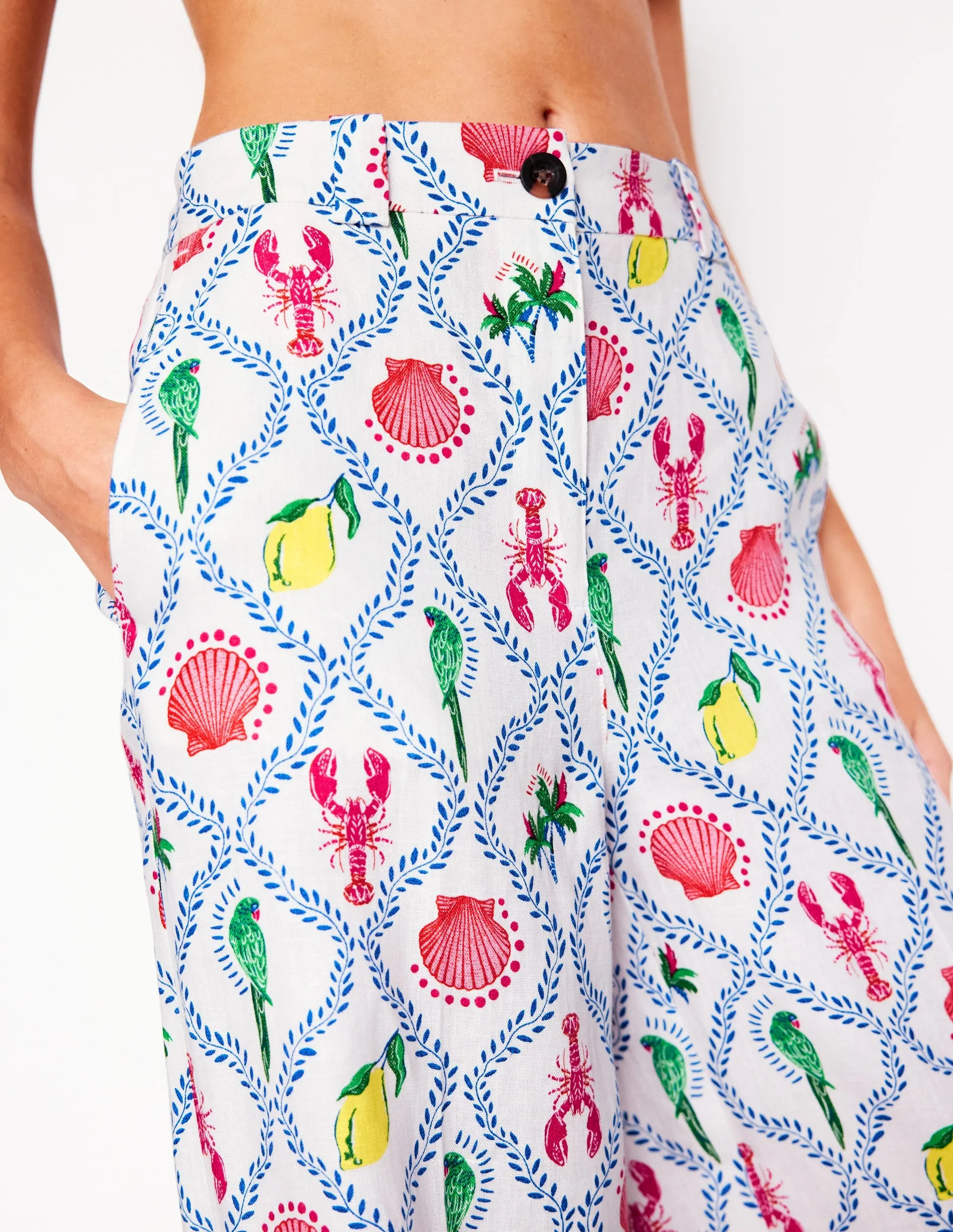 Westbourne Linen Trousers-Ivory. Tropical Bonanza Vine