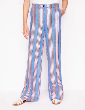 Westbourne Linen Trousers-Peacock Blue. Red Stripe