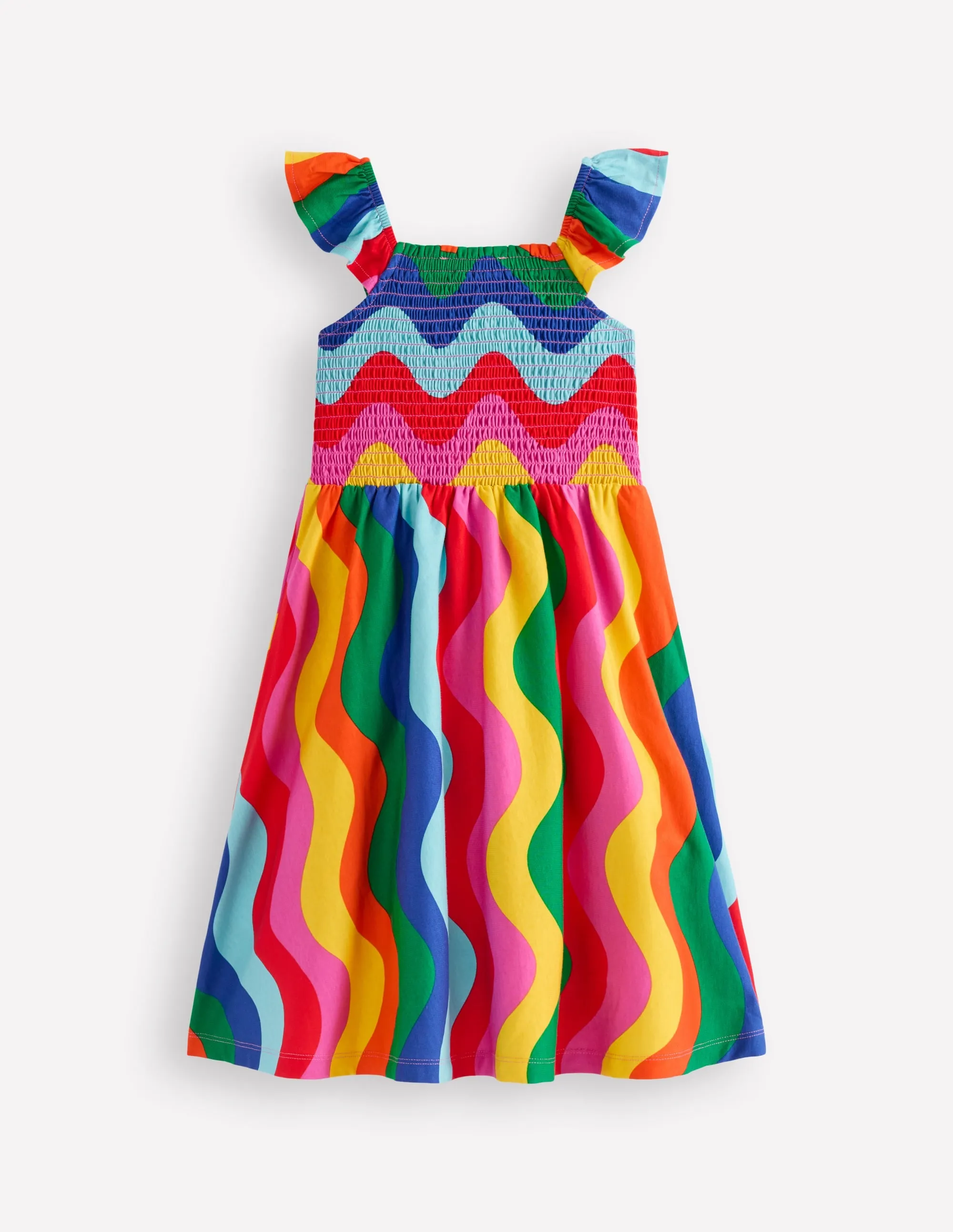 Willa Shirred Jersey Dress-Multi Wave Stripe