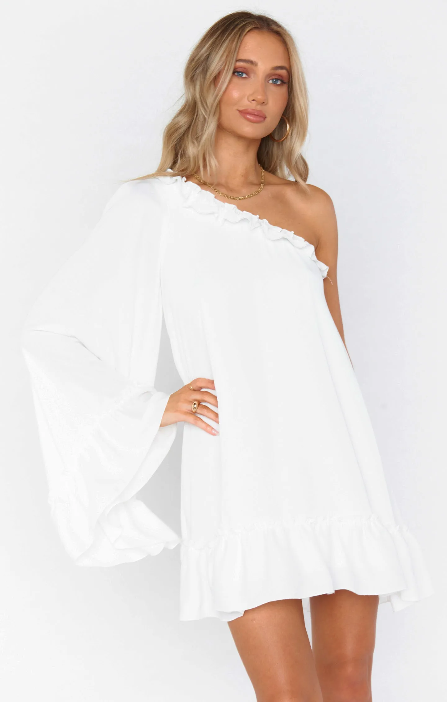 Wonder Mini Dress ~ White Silky Crepe