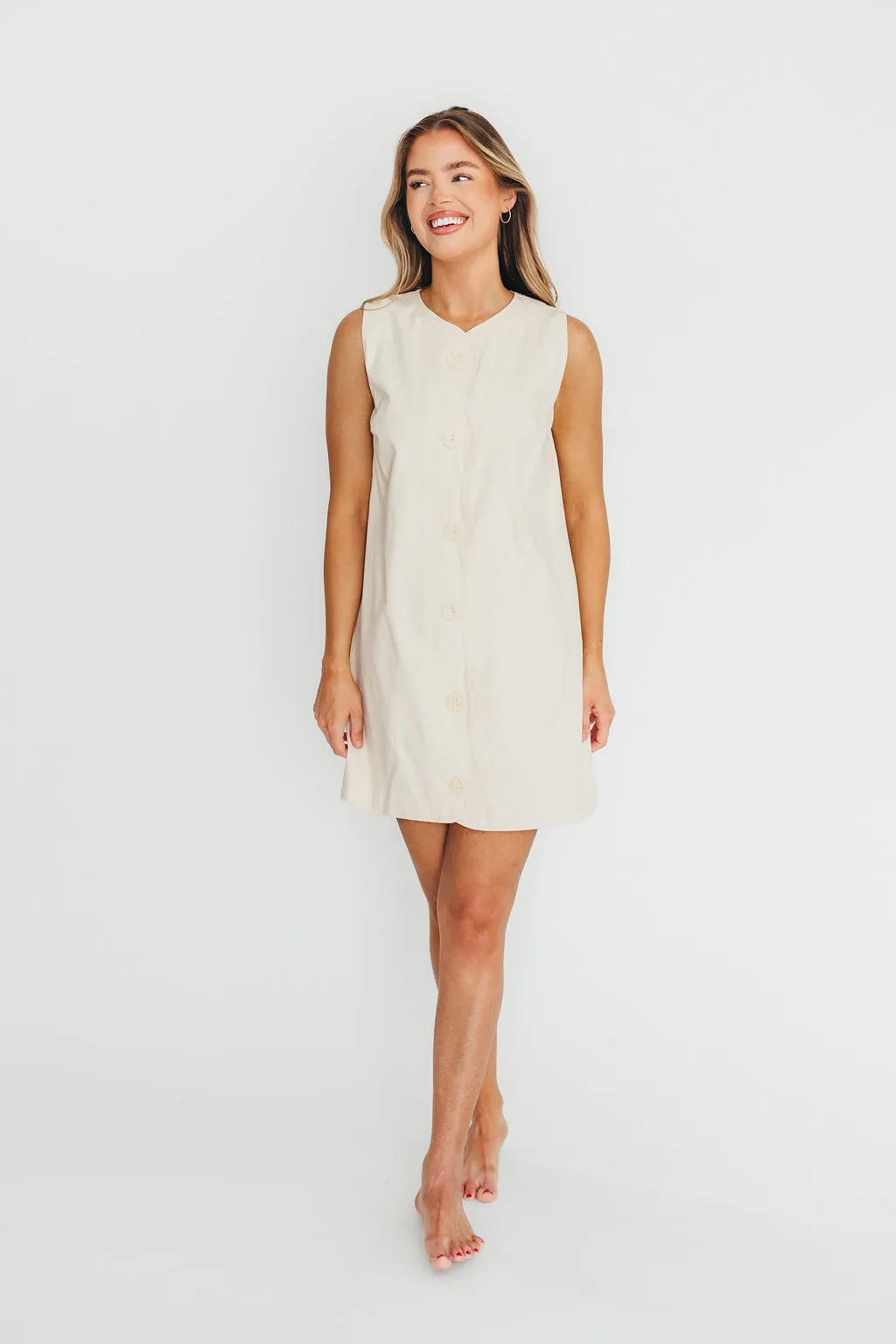 Zoey Wavy Trim Mini Dress in Sand