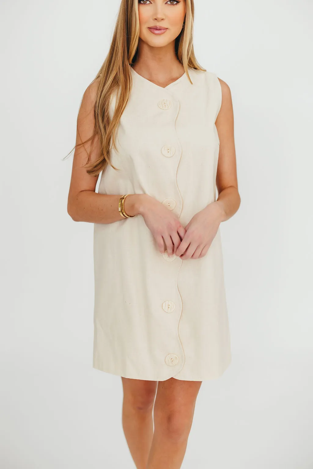 Zoey Wavy Trim Mini Dress in Sand