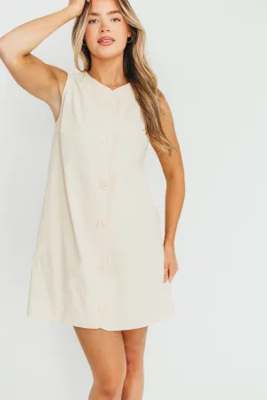 Zoey Wavy Trim Mini Dress in Sand