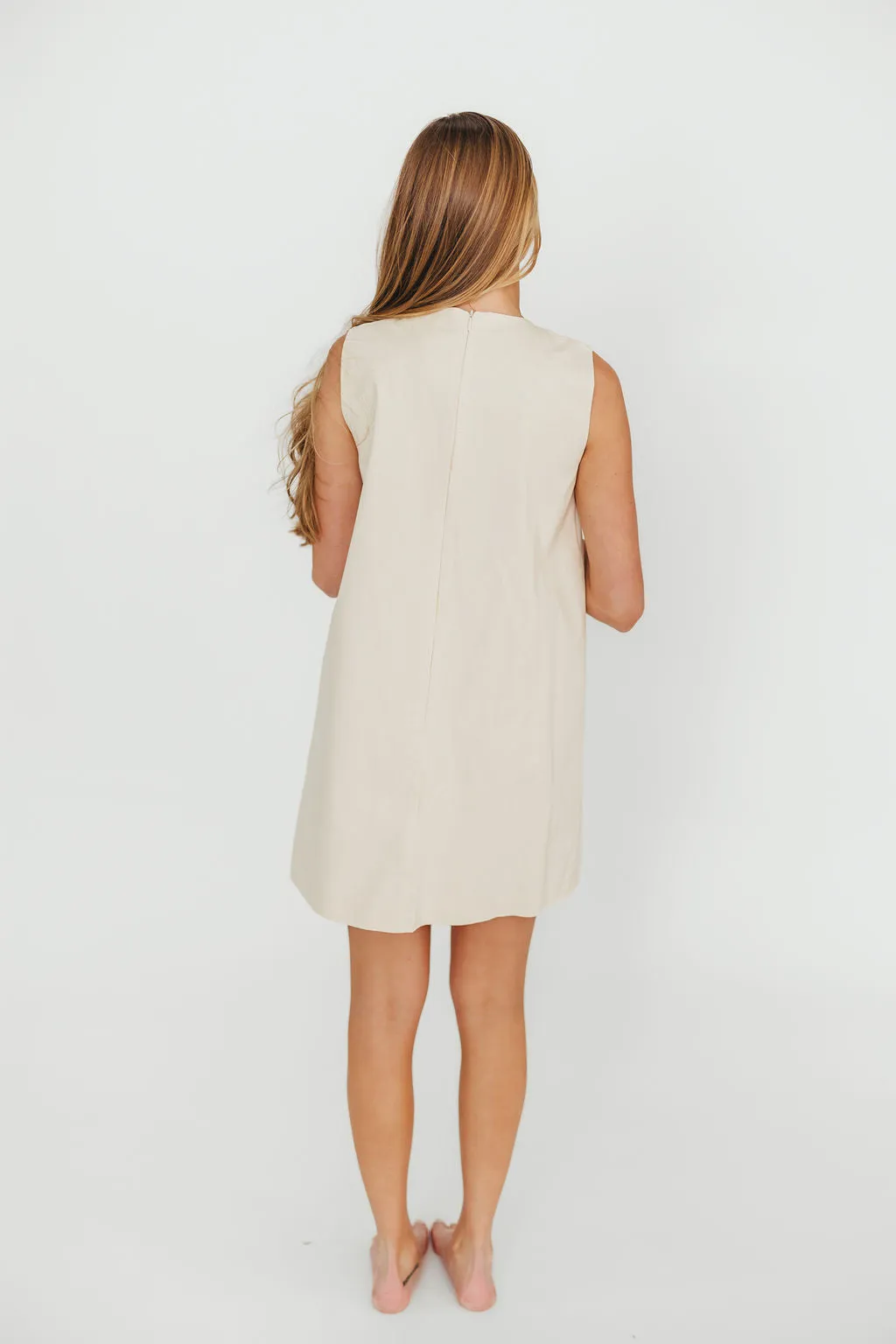 Zoey Wavy Trim Mini Dress in Sand