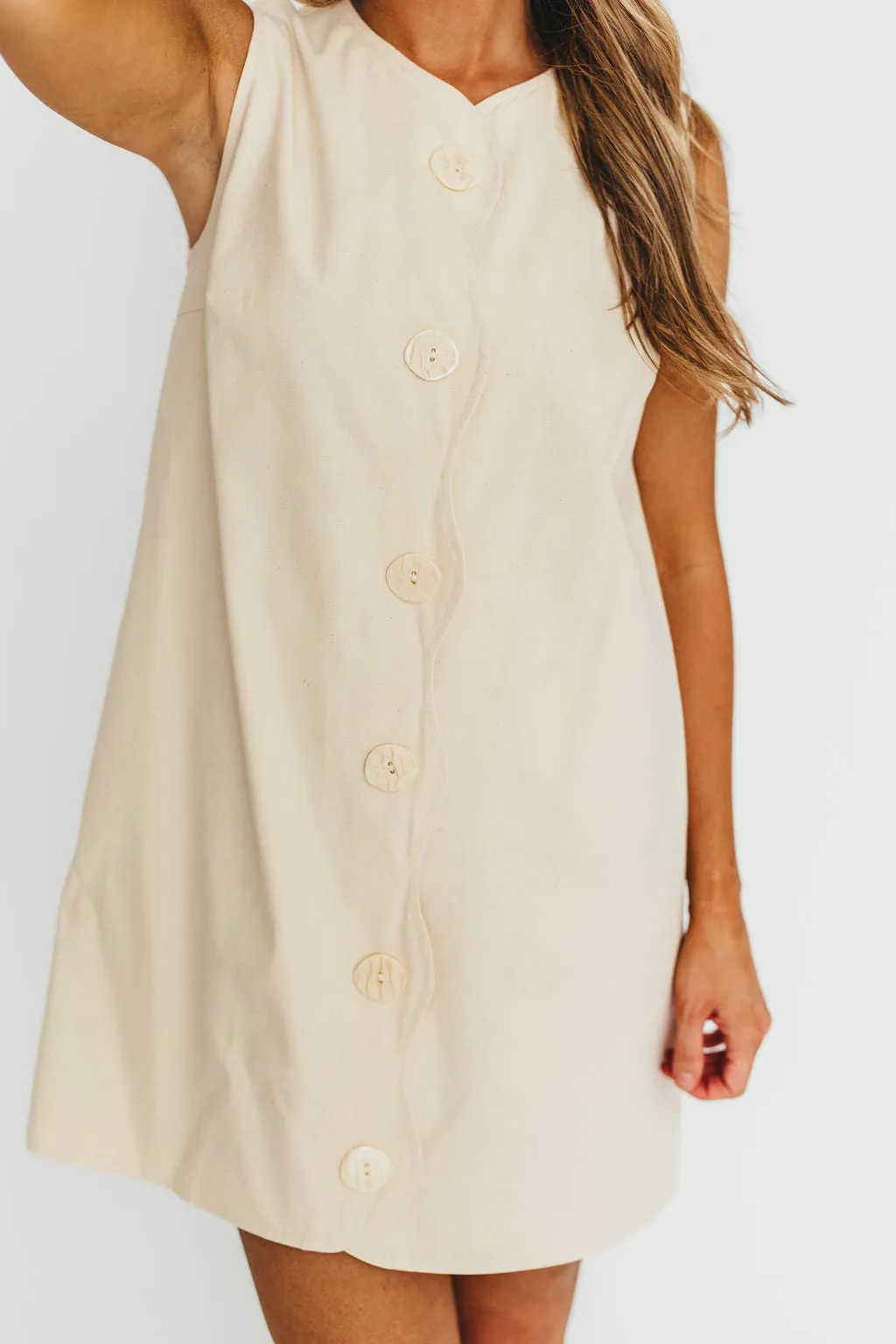Zoey Wavy Trim Mini Dress in Sand